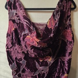 Unique Vintage Velvet Midi Dress - Deep Purple and Pink